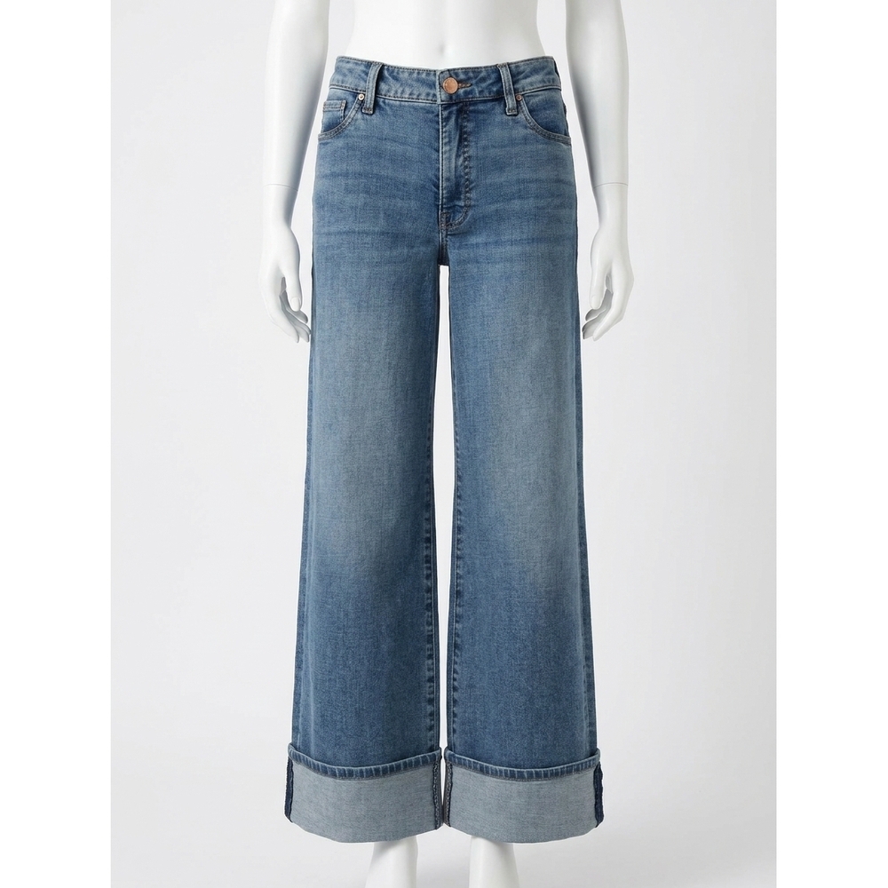 NEW KUT FROM THE KLOTH women's high rise wide leg roll up hem jean in incontrove